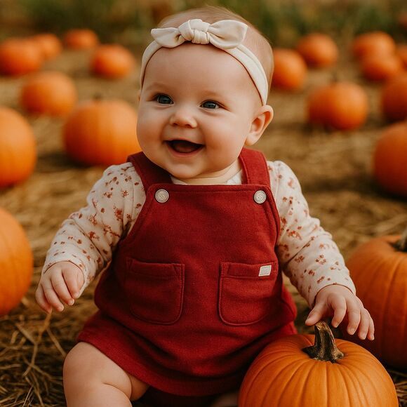 7 For All Mankind Girl's Overall Dress Button Jumper Red Maroon Pockets 3/6 Mths - Picture 1 of 10